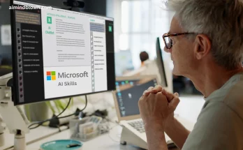 Focused learner participating in Microsoft's free AI training during the AI Skills Fest, aiming for a Guinness World Record. Image depicts online learning of AI concepts like machine learning and Azure, promoting accessible AI skills development.