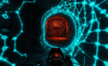 Conceptual image illustrating Microsoft's Muse AI generating a playable Quake II tech demo via Copilot, showing pixelated classic Quake II graphics being reconstructed by futuristic blue AI data streams. Represents AI in gaming and game preservation.