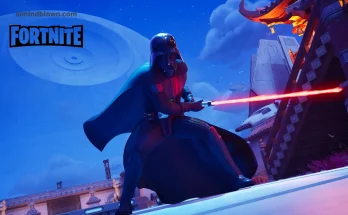 Featured image showcasing a stylized Darth Vader helmet with digital voice wave overlays, set against a blurred Fortnite gaming background. The image represents the controversy of AI voice technology in gaming, linking to the SAG-AFTRA complaint about the use of AI in voice acting for popular games.