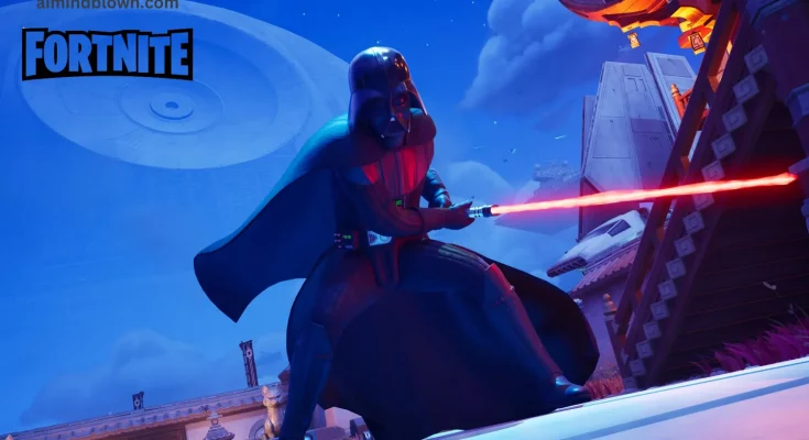 Featured image showcasing a stylized Darth Vader helmet with digital voice wave overlays, set against a blurred Fortnite gaming background. The image represents the controversy of AI voice technology in gaming, linking to the SAG-AFTRA complaint about the use of AI in voice acting for popular games.