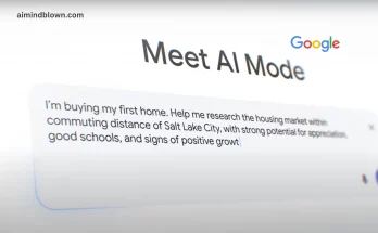 Futuristic illustration of Google Search AI Mode features including advanced reasoning, multimodal questions, and visual search techniques, depicting users interacting with innovative digital technology for personalized and intelligent search experiences.