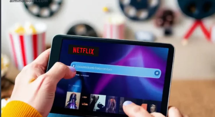 Illustration of a user engaging with Netflix's new AI-powered search tool on a smart device, showcasing conversational prompts for content discovery in a cozy living room, symbolizing modern entertainment and personalized viewing experience.