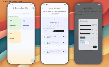Featured image illustrating the Google AI Edge Gallery app on a smartphone, showcasing offline AI features such as 'Ask Image', 'AI Chat', and 'Prompt Lab'. The image highlights a modern phone design with a background representing offline connectivity, ideal for SEO related to offline AI capabilities on mobile devices.