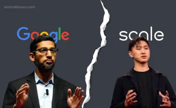 Image illustrating the competitive tech landscape featuring Google, Meta, and Microsoft in the AI sector. Icons representing investment dynamics, data annotation, and key technologies such as self-driving cars create a backdrop of tension and uncertainty in artificial intelligence partnerships as Google cuts ties with Scale AI.