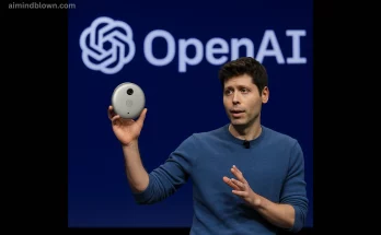 A sleek, futuristic AI device prototype. Soft lighting highlights its unique design, hinting at a blend of technology and elegance. Keywords: OpenAI, AI, Jony Ive, AI device, technology, innovation, futuristic, prototype, design.