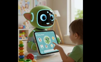 Elon Musk’s Baby Grok: A kid-friendly AI chatbot designed for learning. Features age-appropriate conversations, a safe learning environment, and interactive educational content. Image shows a friendly cartoon robot interacting with children.