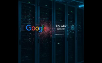 Google's AI, Big Sleep, prevents a zero-day cyberattack before it happens, marking a significant milestone in cybersecurity. Image shows a futuristic AI interface with data streams and security alerts, highlighting proactive threat prevention.