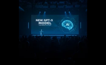 GPT-5 Launch: OpenAI Aims to Reclaim AI Leadership. Futuristic graphic depicting a fast, powerful, and memory-enhanced AI model, competing against other AI models like Google Gemini, Meta, Anthropic Claude, and xAI Grok. Keywords: GPT-5, OpenAI, AI, Artificial Intelligence, Large Language Model, LLM, Coding, Memory, Performance, Competition, Google Gemini, Meta, Anthropic Claude, xAI Grok, ChatGPT, Technology, Innovation.