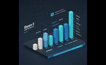 Alibaba's Qwen3 AI model outperforms OpenAI and DeepSeek in math and coding benchmarks. Image shows a futuristic graphic representing advanced AI capabilities, highlighting speed, accuracy, and problem-solving.