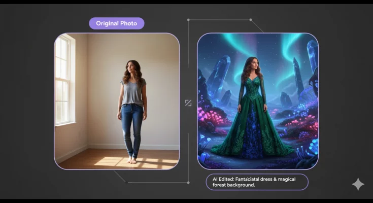 AI-powered image editing in Gemini app. Transform photos with new features: consistent likeness, multiple scenarios, photo blending, costume changes, multi-turn editing, design mixing. Create fun edits, collages, and videos. Download the latest version!