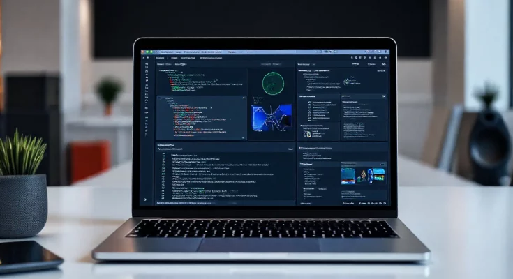 Image of OpenAI's GPT-OSS model running on a laptop, showcasing code generation, web browsing, and reasoning tasks. Keywords: OpenAI, GPT-OSS, AI, open-source, machine learning, laptop, code, reasoning, web browsing.