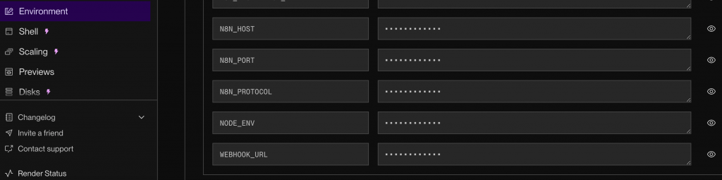 Render n8n environment