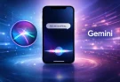 Apple's new Gemini-powered Siri assistant visualized on an iPhone, representing advanced AI integration and privacy features.