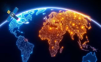 Global AI competition visualization showing Earth with interconnected neural networks connecting Chinese AI companies Alibaba and Moonshot with Western tech giants