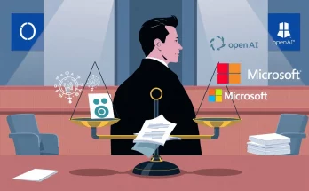 Conceptual illustration of Elon Musk's $134 billion legal dispute with OpenAI and Microsoft over AI ethics and corporate control
