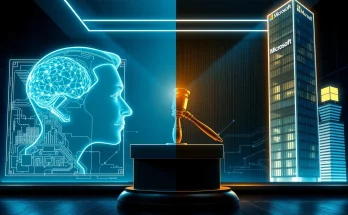 Elon Musk vs. OpenAI legal battle concept, tech ethics and commercialization of AI illustration