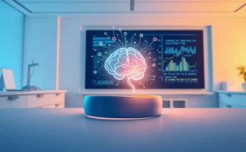 Concept of non-invasive brain-computer interface with wearable tech and digital brain representation.