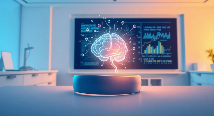 Concept of non-invasive brain-computer interface with wearable tech and digital brain representation.