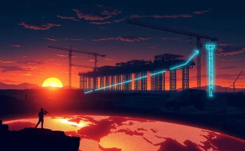 Conceptual illustration of a massive futuristic data center, symbolizing the $50 billion OpenAI infrastructure funding round from Middle Eastern investors.