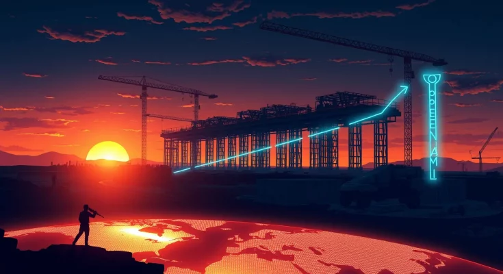 Conceptual illustration of a massive futuristic data center, symbolizing the $50 billion OpenAI infrastructure funding round from Middle Eastern investors.