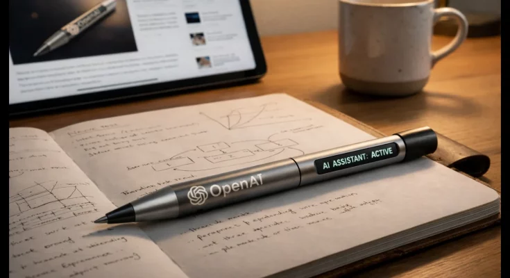 Sleek screenless OpenAI AI hardware device with Jony Ive inspired minimalist design for 2026 debut