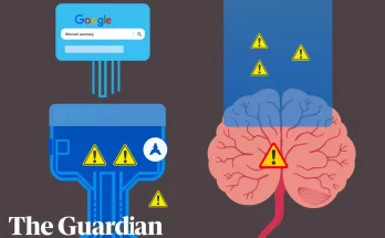 Digital search interface showing AI-generated mental health advice with warning symbols, representing the dangers of AI misinformation in healthcare