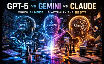 Infographic comparing GPT-5, Gemini, Claude, and Grok AI models highlighting their unique strengths and capabilities