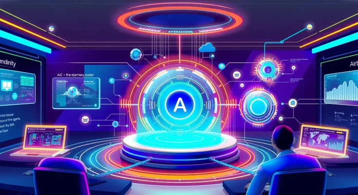 Futuristic AI security dashboard integrating Wiz cloud scanning, Gemini threat intelligence, and Mandiant virus analytics for proactive agentic protection