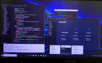 OpenAI Codex Windows app with multiple AI coding agents working in parallel on software development tasks