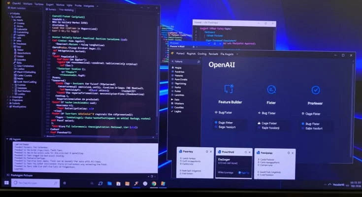 OpenAI Codex Windows app with multiple AI coding agents working in parallel on software development tasks