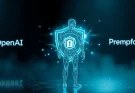 Futuristic AI agent with glowing security shield representing OpenAI acquisition of Promptfoo for AI agent protection
