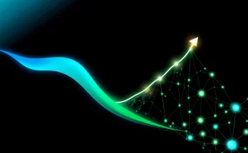 Digital illustration showing diverging AI market investment trends with glowing data pathways and neural network elements.