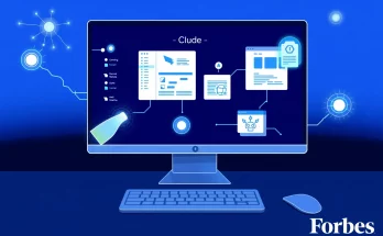 Claude AI controlling computer interface with neural network connections, autonomous AI agent performing desktop tasks