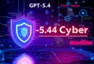 Advanced cybersecurity AI model GPT-5.4-Cyber analyzing digital threats with security shield overlay on tech interface