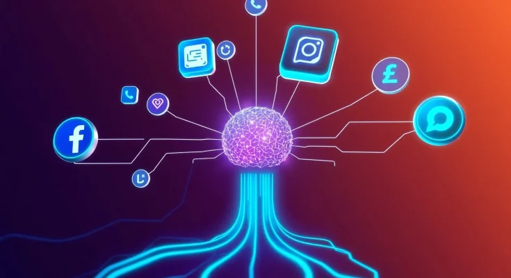 Muse Spark AI model visualized with multimodal reasoning concept, integrating data streams across Meta platforms