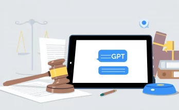 AI ChatGPT interface with legal documents and judge's gavel, illustrating legal boundaries and AI responsibility