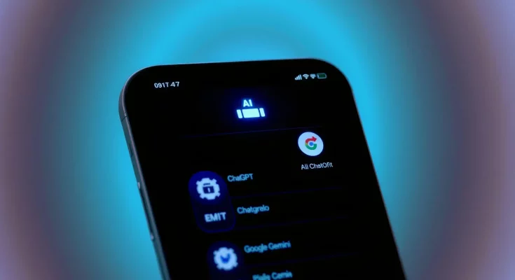 Apple iPhone with multiple AI assistant options - ChatGPT, Gemini and more on sleek smartphone screen