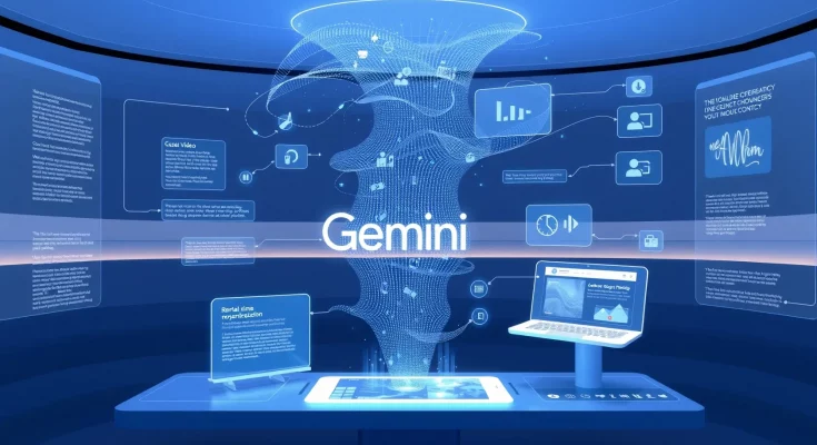 Gemini AI multimodal interface showing text, video, audio and imagery integration for creative content generation