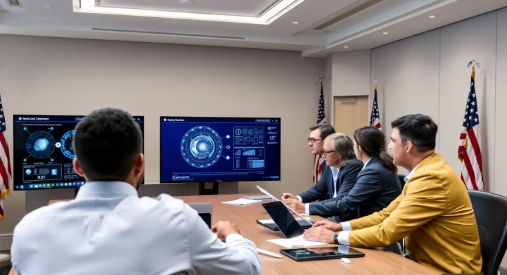 Government and tech leaders reviewing AI security protocols for national safety